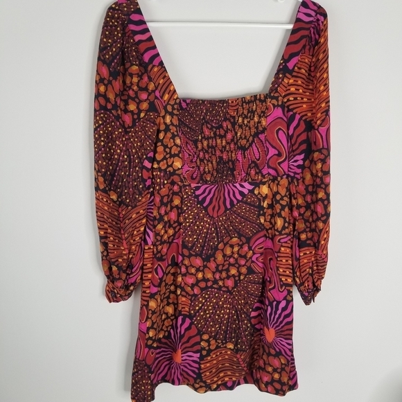 Farm Rio Leopard Hearts Long Sleeve Mini Dress Size XS Sweetheart Neckline - Picture 10 of 16